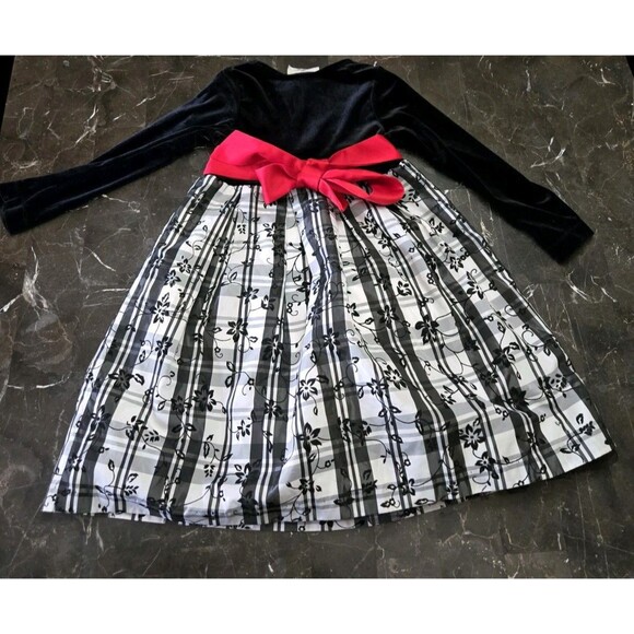 Rare Editions Dress Girls Size 6 Plaid With Black Velvet & Red Silk Bow Holiday - Picture 4 of 10